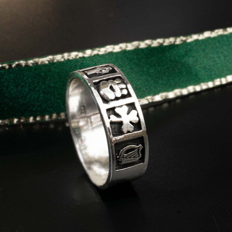 Hallmarked Sterling Silver Symbols Of Ireland Ring Presented In A Box